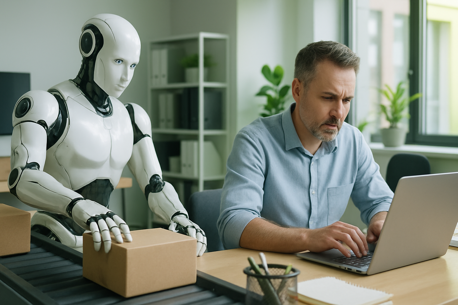 AI technology showcasing robotic automation speeding up tasks compared to manual work.