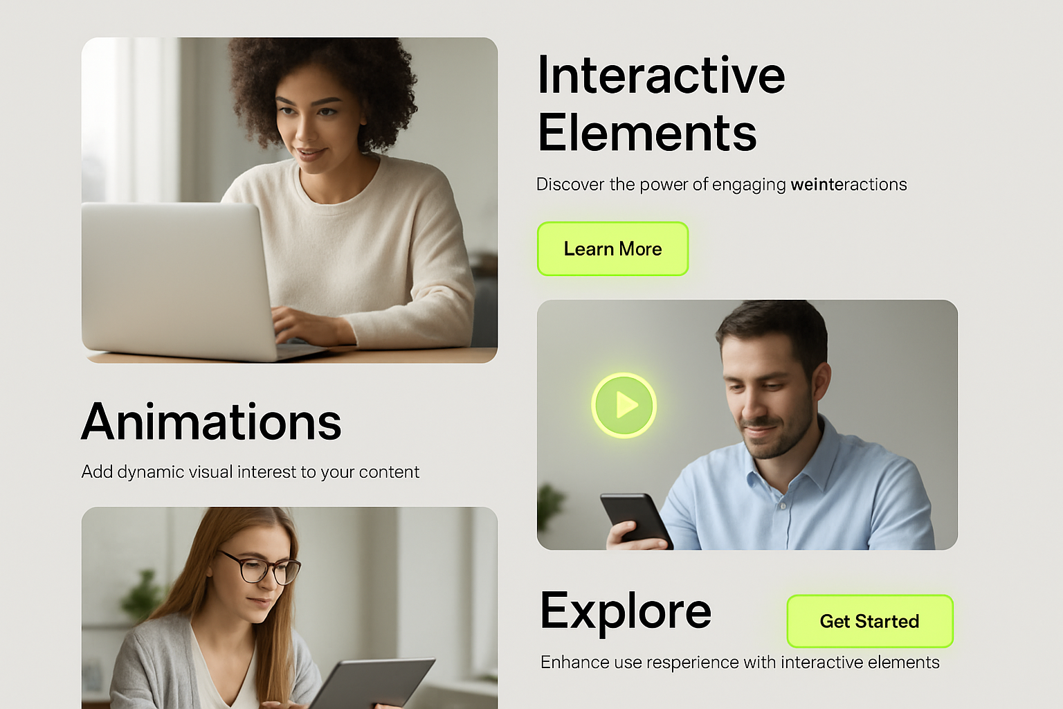 Interactive web design featuring modern animations
