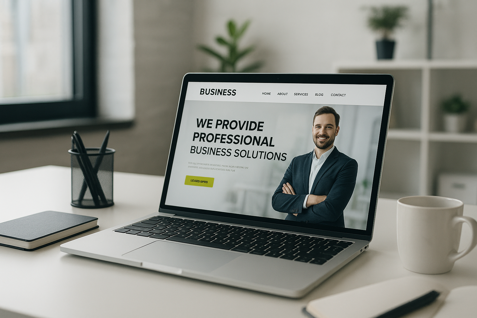 Showcasing a laptop with a well-designed business website