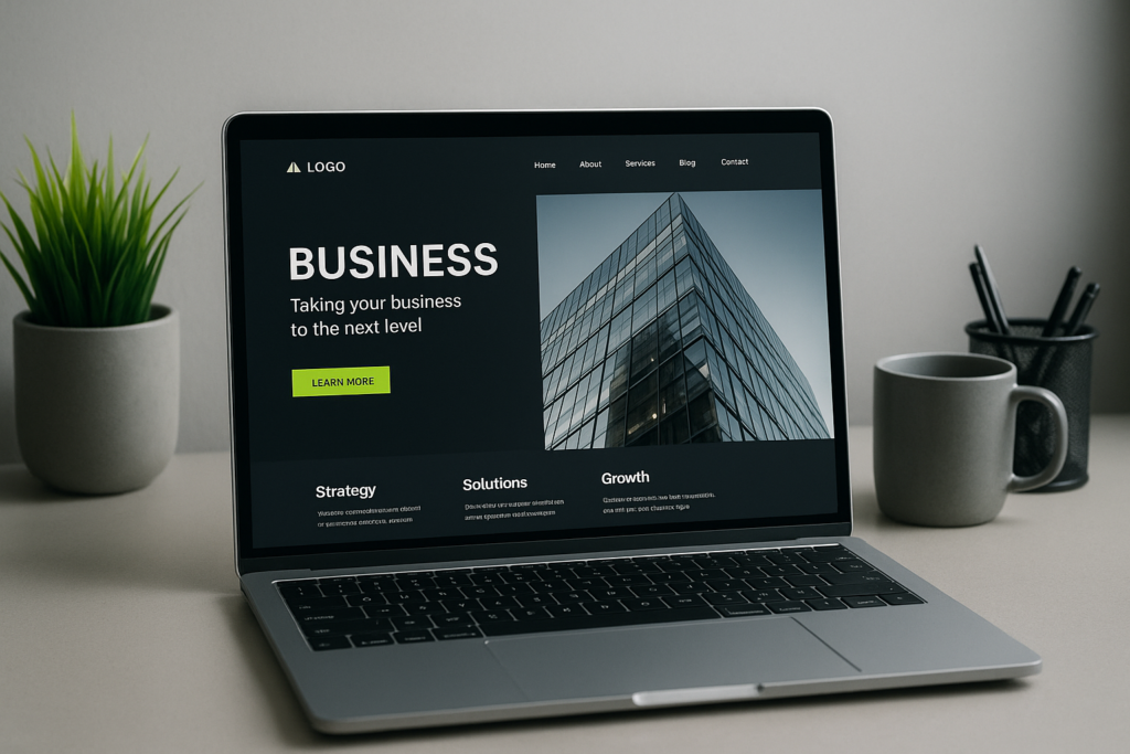Showcasing a sleek business website on a laptop, highlighting essential design elements.